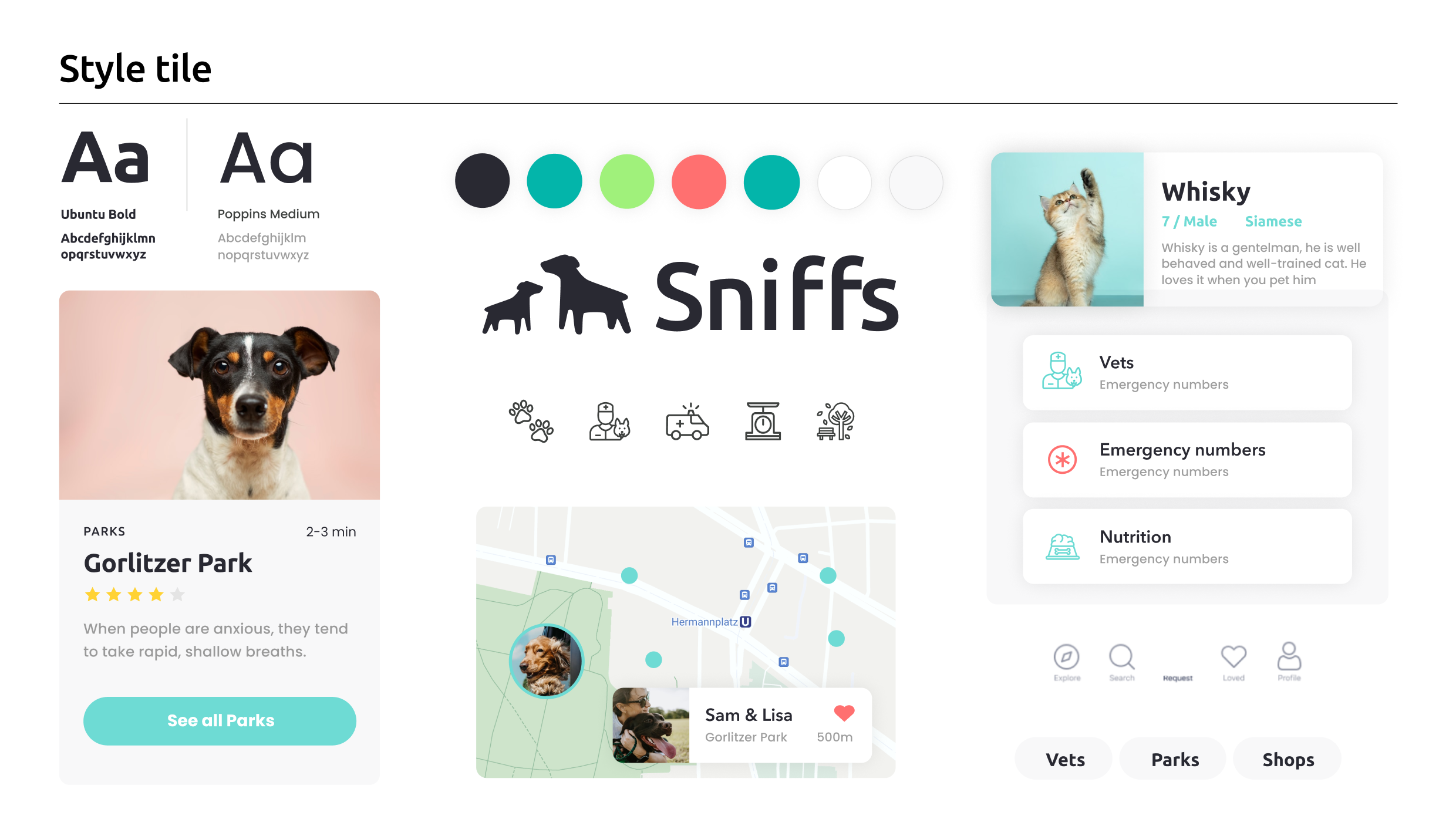 Sniffs — UI screens (map & buddy finder)
